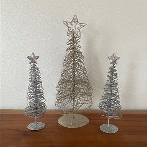 Pier 1 Christmas trees set of 3 silver glitter gold star decor holiday home